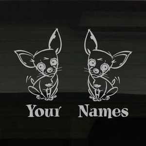 Chihuahua Dogs Pets Custom Names Set of 2 SILVER Vinyl Decal Stickers 8"x4.5" - Picture 1 of 1
