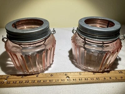 2 ~ Tarro de albañil de vidrio acanalado rosa linternas de vela Tealight ~ 3 1/2" de alto  Foto 1 de 4