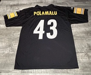 Reebok Pittsburgh Steelers Jersey Large Youth 14-16 Black #43 Polamalu NFL Boys - Picture 1 of 6