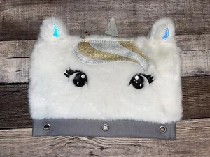 JUSTICE GIRLS FLUFFY UNICORN PENCIL CASE PENCIL POUCH BAG 3 RING BINDER SCHOOL - Picture 1 of 2