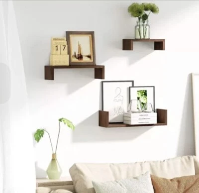 SRIWATANA  Floating Shelves  Wall Mounted, Solid Wood Wall Shelves, Set of 3, - Image 1 of 4