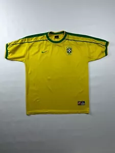 Brazil 1998-2000 Home Soccer Jersey Nike XL Yellow & Green - Picture 1 of 6