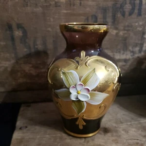 MURANO Glass 24K Gold Gilt Overlay 4" Vase Italy,  NOT Marked - Picture 1 of 11