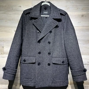 Express Double Breasted Wool Blend Peacoat Men’s M Salt & Pepper Water Resistant - Picture 1 of 11