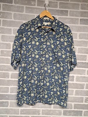 Pierre Cardin Mens White Blue Geometric Print Rayon Button-Up Shirt Size Large - Image 1 of 4