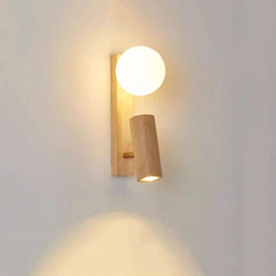 COB LED Wall Lamp Solid Wood Japanese Log Style Bedside Light Fixture Spotlight - Image 1 of 4
