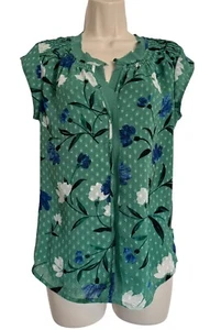 Daniel Rainn Green Floral Peasant XS Top Spring Summer Plus Size Shirt Blouse - Picture 1 of 12