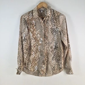 H&M womens shirt aus 6 brown snakeskin print long sleeve collar 104016 - Picture 1 of 8