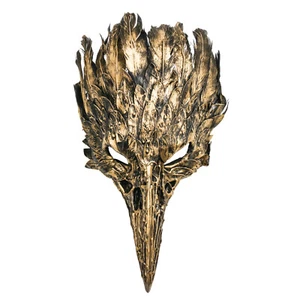 Black Gold Raven Skull Bird Nose Mask with Feather for Masquerade - Picture 1 of 6
