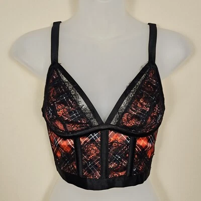 Victorias Secret Very Bralette Sexy Longline Lace Tartan Plaid Bra Christmas S - Image 1 of 4