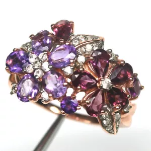 Edelstein Amethyst, Rhodolith & Zirkonia Schmuck Ring 925 Silber Größe 9 - Bild 1 von 4