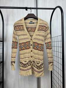 Cárdigan Suéter Ralph Lauren Etiqueta Azul Fair Isle Lino XS - Imagen 1 de 12