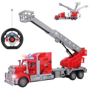 1:15 Kids RC Remote Control Fire Truck Toy Gift W/ Lights Rotating Rescue Ladder - Picture 1 of 15
