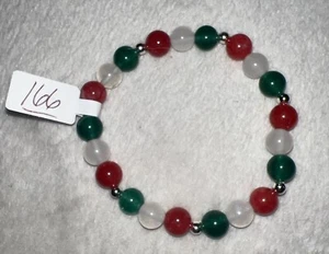 Brazalete verde, blanco, rojo y plateado, cuentas de piedra, 7,5 pulgadas, moda, Navidad - Imagen 1 de 2