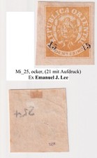 Uruguay, Michel 25 ocker Wappen 1866, Ex Emanuel J. Lee