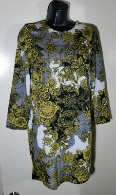 H & M размер 4 длинным рукавом цветочный пейсли желтый цветы туника мини-платье высоты низкого подола - Изображение 1 из 4
