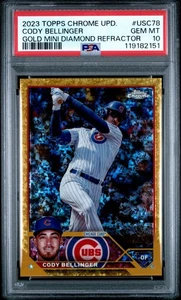2023 TOPPS CHROME UPDATE CODY BELLINGER GOLD MINI DIAMOND REFRACTOR /50 PSA 10 - Picture 1 of 2