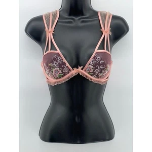 FOR LOVE & LEMONS Women's Pink Euphoria Embroidered Floral Underwire Bra SZ S - Picture 1 of 8