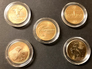 2007-D, US Statehood Quarters, 24K GOLD PLATED, 5-Coin Set, BU, Encapsuled - Picture 1 of 8