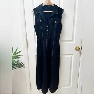 Zara Contrast Top Stitching Midi One-Piece Dress in Black Sz XS Sleeveless - Picture 1 of 5