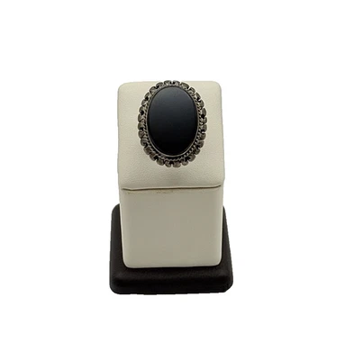 Anillo cúpula trozo de ónix de plata de ley 925 - tamaño 8,5 Foto 1 de 4