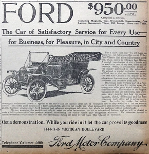 1910 Chicago Newspaper Automobile Page - Ford Model T & Sears Model L Card Ads - Picture 1 of 3