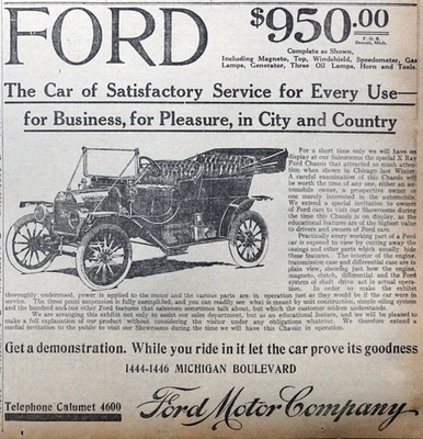 1910 Chicago Newspaper Automobile Page - Ford Model T & Sears Model L Card Ads - Image 1 of 3