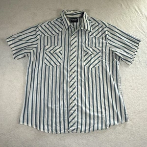 Wrangler Western Hemd gestreift Perlen Druckknopftaschen Kurzarm Herren XL blau - Bild 1 von 5