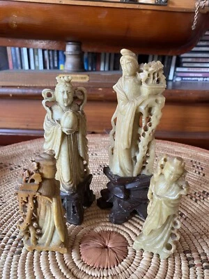(4) Antigua escultura china de jade inmortal Guanyin Kwan Yin tallada en piedra de jabón Foto 1 de 4