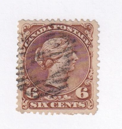 CANADA # 27 6cts LARGE QUEEN FAINT DIAGONAL CANCEL CAT VALUE $200  - Image 1 of 1