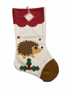 18" Adorable Baby Hedgehog Christmas Stocking with Holly NEW WITH TAGS - Picture 1 of 8