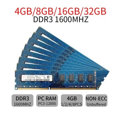 32GB 16GB 8GB 4G PC3-12800 DDR3-1600 DIMM Desktop RAM Intel Memory For Hynix LOT - Image 1 of 4