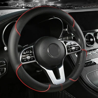 Red Leather Car Steering Wheel Cover Anti-slip Protector 15"/38cm  Accessories - Image 1 of 4