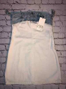 ZARA WOMAN OFF-SHOULDER STRAPLESS DENIM MINI DRESS WHITE 8197/180/036/014 - Picture 1 of 5