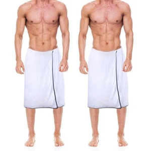 2pc Mens Adjustable Shower Wrap Bath Towel with Snap Closure 27 x 55 inch - Picture 1 of 7