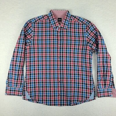 Camisa Hugo Boss Hombre Grande Azul Rojo Calce Regular Obert Modern Essentials Abotonada Foto 1 de 4