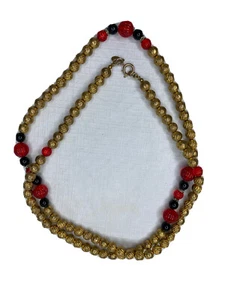 Vintage Cadoro Beaded Necklace Red Gold Beads Signed 18" long - Picture 1 of 7