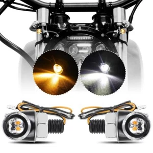 2X Universal Motorcycle LED Mini Turn Signals Running Light DRL Amber+White 8mm - Picture 1 of 10