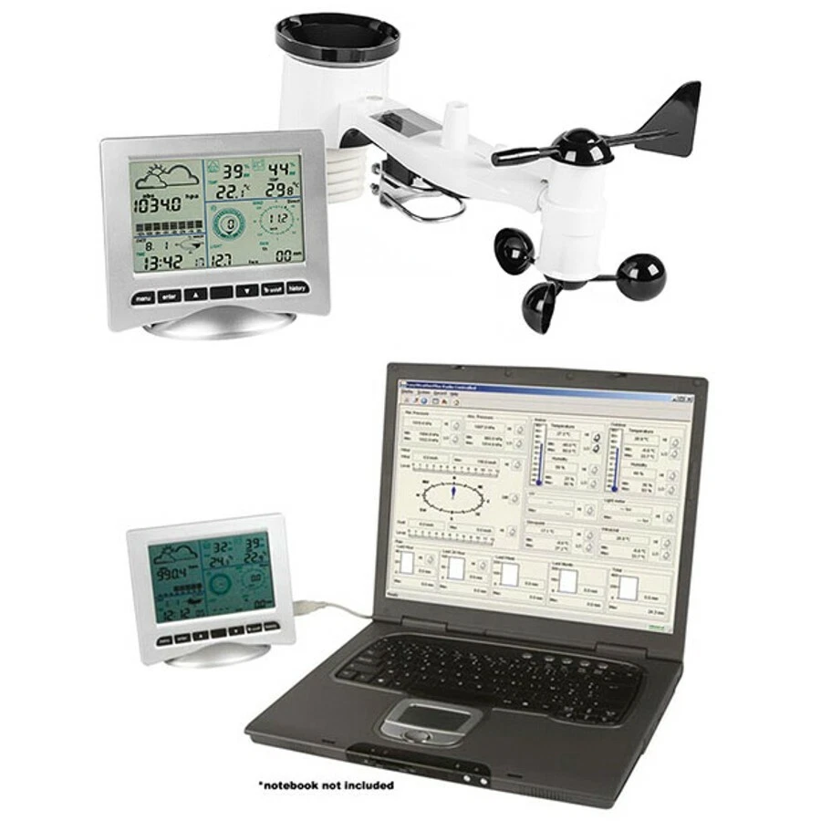 Profi PC Funk Wetterstation Regen Windmesser Innen-/Außen Temperatur Thermometer - Bild 1 von 4