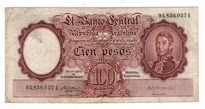 ARGENTINIEN SCHEIN 1956 100 PESOS L. 12155 Serie A P#267b - B#2047 sehr schön - Bild 1 von 2
