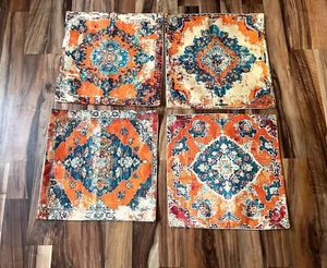 Ethnic Boho Orange Blue Pillow Covers 17 x 17 Inch Set of 2 Bohemian X4 NWOT - Picture 1 of 4