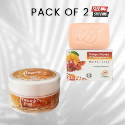 Orange Peel Herbal Facial Scrub & Mango, Papaya & Pomegranate Herbal Soap-Pack 2 - Image 1 of 4