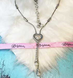 Brighton Soroity Row Glass Pearl Lariat Silver Plate Pendant Necklace - Picture 1 of 7