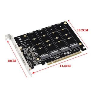 Adapter Card 4 Port M.2 NVMe SSD to PCIE X16 M Key Hard Drive Expansion Card - Picture 1 of 22