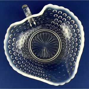 Vintage Candy Nut Dish Opalescent Moonstone Hobnail Heart Shape w Handle - Picture 1 of 4