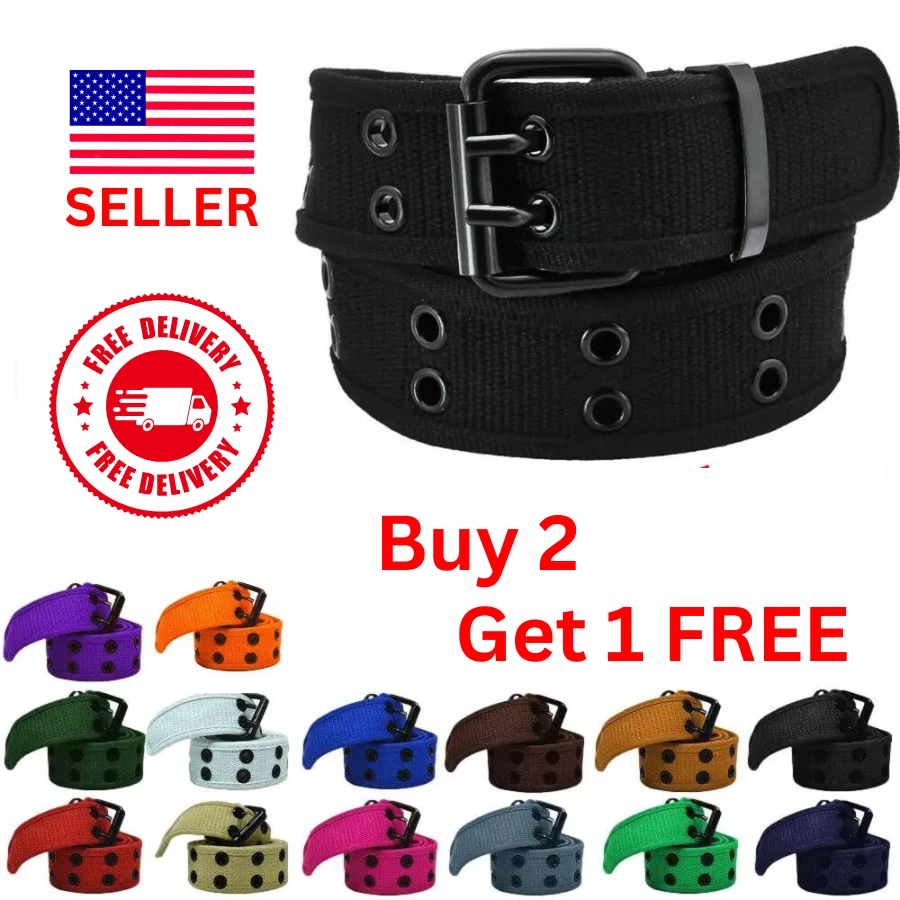 Unisex 100% Cotton Canvas Belt Double Grommet Two Hole Heavy Duty Men's Women's - Image 1 of 1