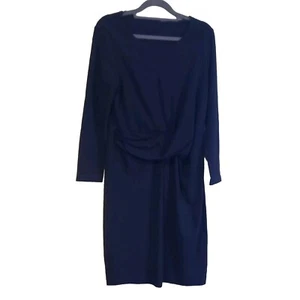 COS Navy Dress Sz M 10/12 Knee Length Gathered Waist Stretchy Smart Long Sleeves - Picture 1 of 6
