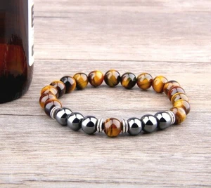 Pulseras de piedras preciosas con cuentas de hematita de 8 mm para hombres y mujeres *Reino Unido* - Imagen 1 de 3