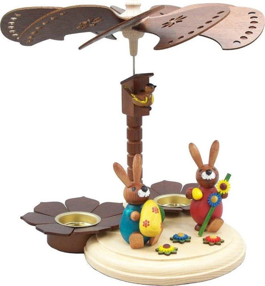 Osterpyramide natur mit Hasen in rot und blau Höhe 20 cm  NEU Holzpyramide Holz - Bild 1 von 1