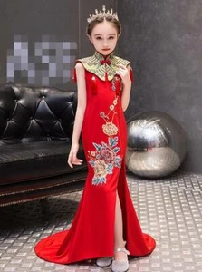Girls Chinese Styl Evening Dress Catwalk Costumes Children Princess Trail Dress - Picture 1 of 5